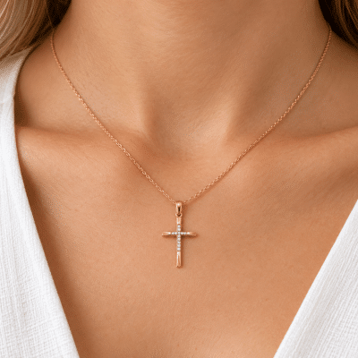 Σταυρός Χρυσός 14K με Ζιργκόν σε Ροζ Χρυσό Slim ΣΤ1005Ρ