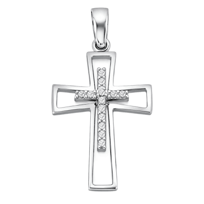 Σταυρός Χρυσός 14K με Ζιργκόν σε Λευκό Χρυσό Open Frame 4058Λ1
