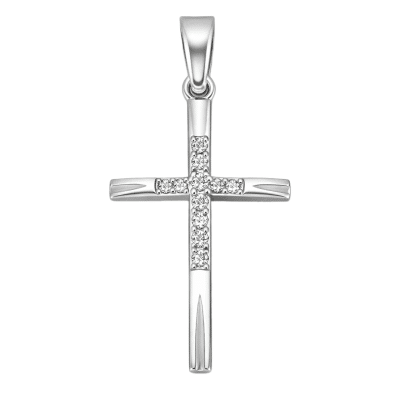 Σταυρός Χρυσός 14K με Ζιργκόν σε Λευκό Χρυσό Slim 1005Λ1