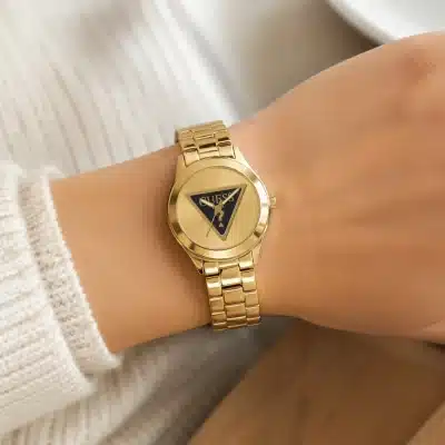 Guess Γυναικείο Ρολόι Χρυσό 34mm με Μαύρες Λεπτομέρειες GW0675L2