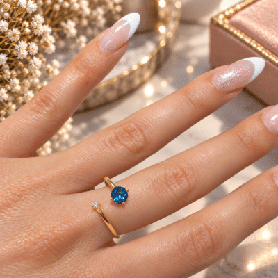 Χρυσό Δαχτυλίδι 14K με Μπλε & Λευκό Ζιργκόν – Γυναικείο Λουστρέ 3111 Κ12