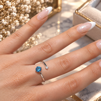 Λευκόχρυσο Δαχτυλίδι 14K με Μπλε & Λευκό Ζιργκόν – Γυναικείο 3111 Λ12