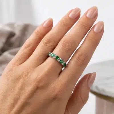 Χρυσό δαχτυλίδι 14K με πράσινο ζιργκόν – Λευκόχρυσο φινίρισμα 3080ΛΠ