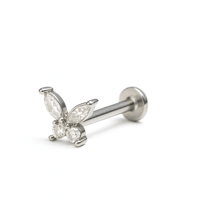Ατσάλινο piercing θηλής με ζιργκόν – Λαμπερό κόσμημα σώματος SB200