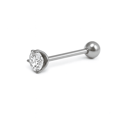 Ατσάλινο Piercing Γλώσσας με Διάφανο Ζιργκόν – Υποαλλεργικό SG019
