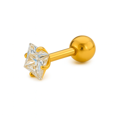 Χρυσό Helix Piercing με Τετράγωνο Ζιργκόν SS246