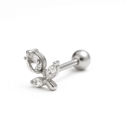 Ασημί Helix Piercing με Τρίγωνο Ζιργκόν SS243