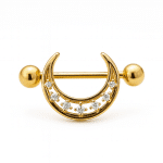 Ατσάλινο piercing θηλής – Χρυσό με ζιργκόν σε ημισεληνοειδή σχεδίαση SB100