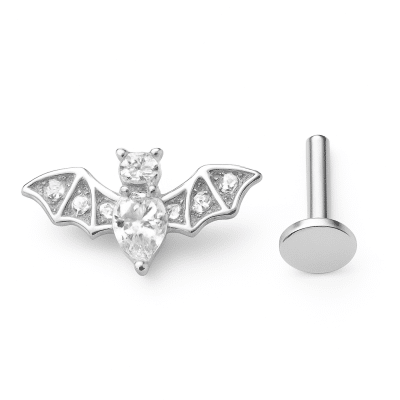 Ασημί Helix Piercing Νυχτερίδα με Ζιργκόν SS207B