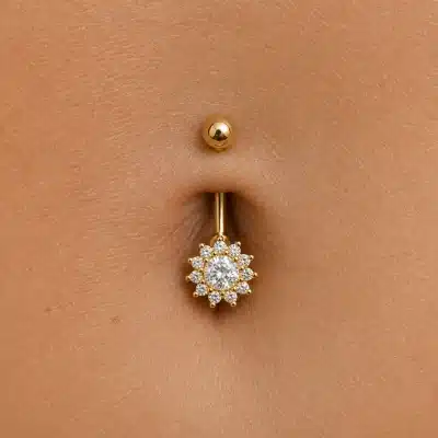 Piercing αφαλού ατσάλινο με λαμπερό σχέδιο – Ατσάλινο κόσμημα SA1049