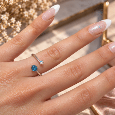 Λευκόχρυσο Δαχτυλίδι 14K με Μπλε & Λευκό Ζιργκόν – Γυναικείο 3110 Λ12