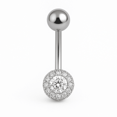 Piercing ατσάλινο – Λαμπερό piercing αφαλού από ανοξείδωτο ατσάλι SA1054