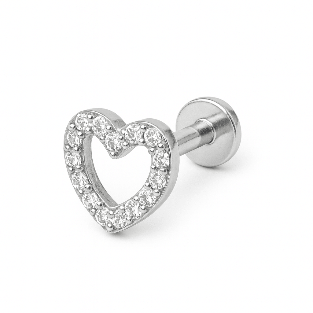 Ασημί Helix Piercing Καρδιά με Ζιργκόν SS208B Ασημί Helix Piercing Καρδιά με Ζιργκόν SS208B