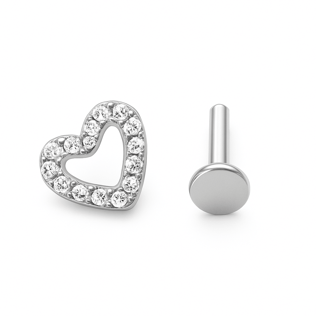 Ασημί Helix Piercing Καρδιά με Ζιργκόν SS208B Ασημί Helix Piercing Καρδιά με Ζιργκόν SS208B