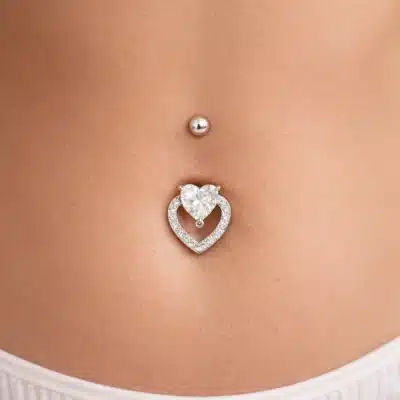 Piercing Αφαλού Καρδιά με Ζιργκόν – Λαμπερό Χειρουργικό Ατσάλι SA1064