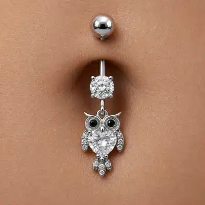 Piercing αφαλού ατσάλινο κουκουβάγια – Κρεμαστό ασημί κόσμημα SA1042
