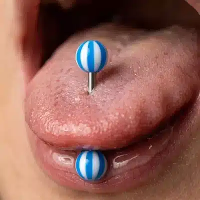 Ατσάλινο Piercing Γλώσσας Μπλε Λευκό – Ατσάλι SG010