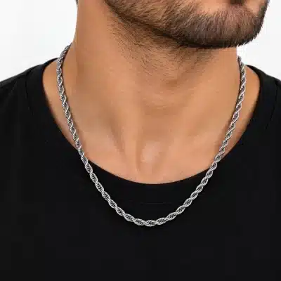 Ανδρική Αλυσίδα Rope σε Ασημί Χρώμα – Πλεκτό Σχέδιο CHAIN14