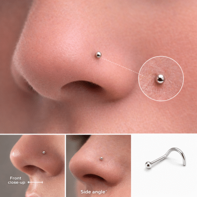 Ατσάλινο σκουλαρίκι μύτης ασημί για piercing SM0030