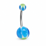 Piercing Αφαλού με Μπλε και Πράσινη Μπίλια SA1068