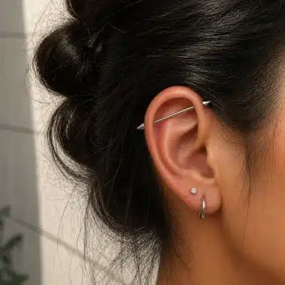 Industrial Piercing Μπάρα με Κώνους – Ασημί Minimal NRI0046