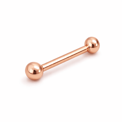 Ροζ χρυσό piercing με διπλή μπίλια και ίσια μπάρα SS266