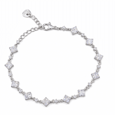 Ασημένιο Βραχιόλι με Τετράγωνα Ζιργκόν Princess Cut – Λάμψη Πολυτέλειας NRWB2005