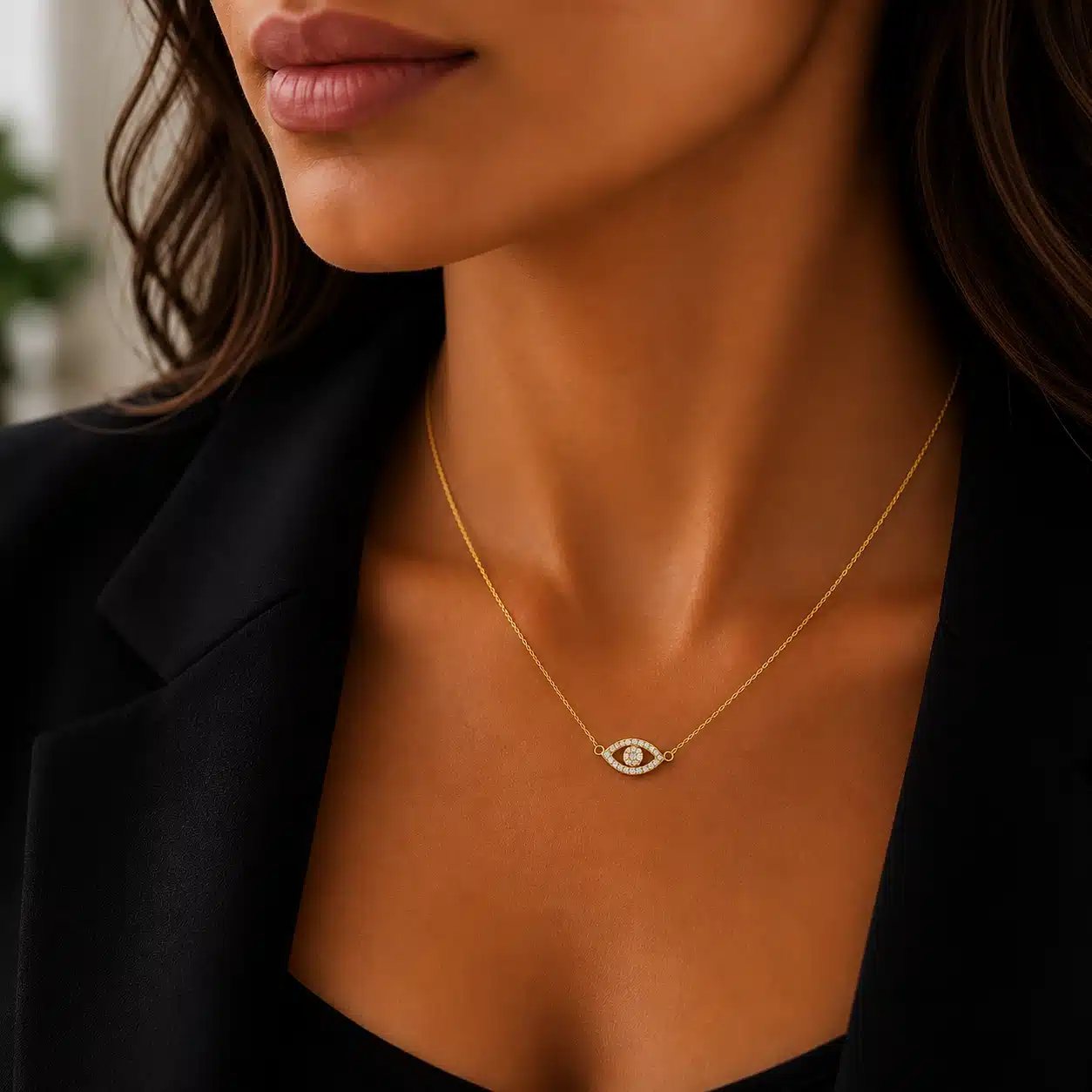 Γυναικείο Κολιέ Μάτι με Ζιργκόν σε Χρυσό Χρώμα NRWN0172 Γυναικείο Κολιέ Μάτι με Ζιργκόν σε Χρυσό Χρώμα NRWN0172