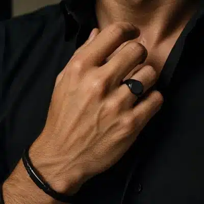 Ανδρικό Δαχτυλίδι Σφραγίδα Μαύρο Στρογγυλό – Minimal Design NRR0040