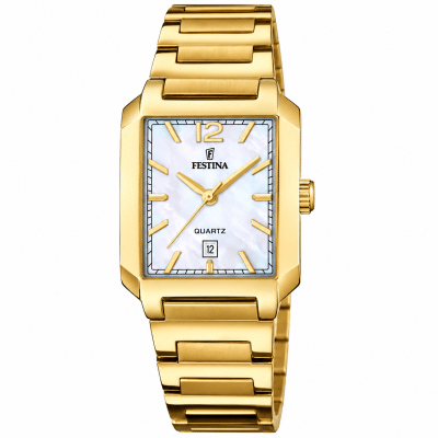 Γυναικείο Ρολόι Festina On The Square F20680/2 Χρυσό με Φίλντισι Καντράν και Μεταλλικό Μπρασελέ
