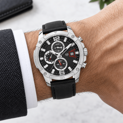 Ανδρικό Ρολόι Sergio Tacchini Μαύρο με Δερμάτινο Λουρί ST.1.10453-2