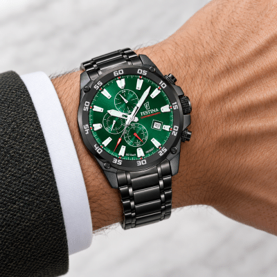 Ανδρικό Ρολόι Festina Chronograph F20735/2 Μαύρο με Πράσινο Καντράν