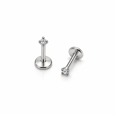 Helix Piercing Ασημί με Μικρό Λευκό Ζιργκόν SS028A
