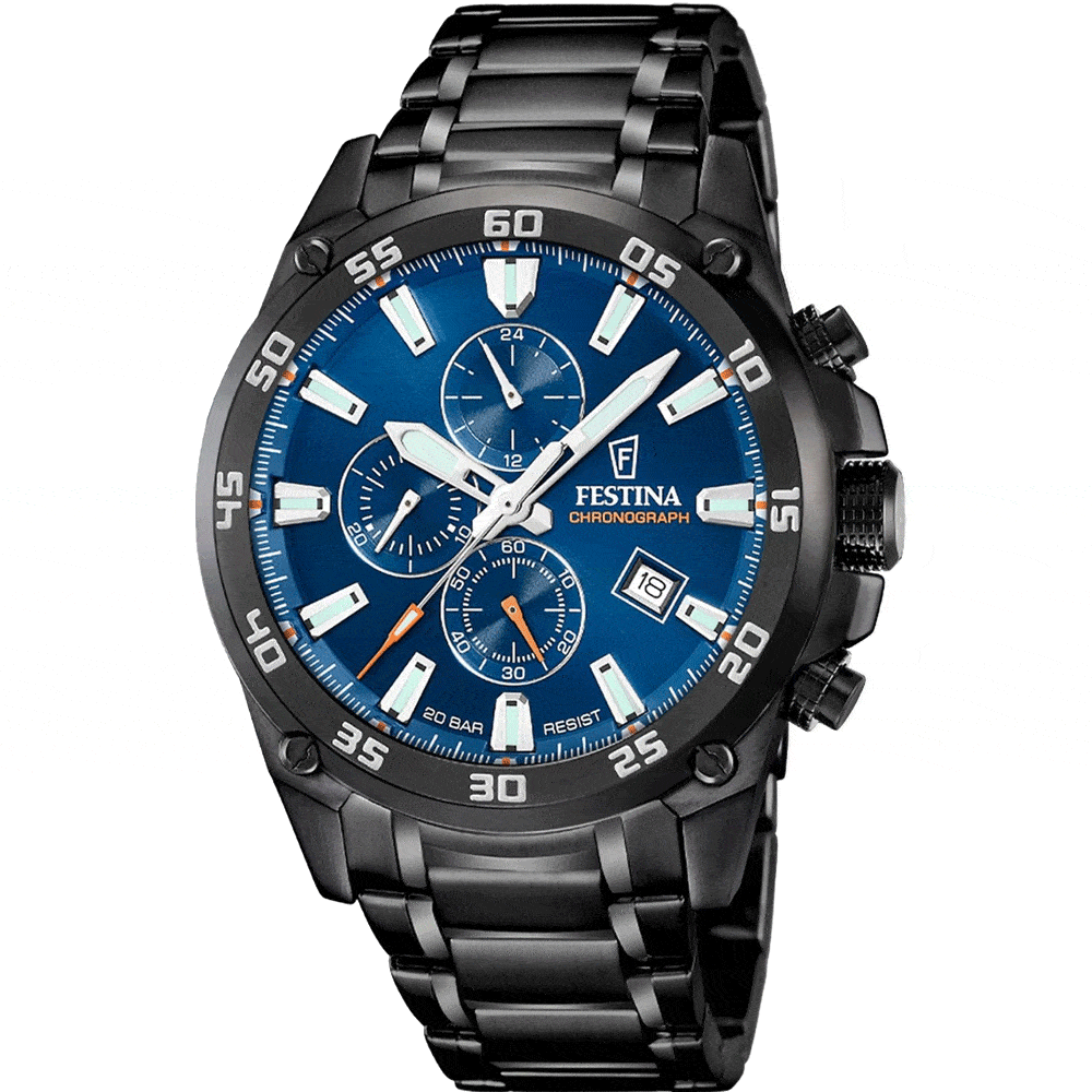 Festina Chronograph F20735/1 Ανδρικό Ρολόι Μαύρο με Μπλε Καντράν Festina Chronograph F20735/1 Ανδρικό Ρολόι Μαύρο με Μπλε Καντράν