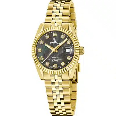 Γυναικείο Ρολόι Festina Swiss Made Χρυσό με Μαύρο Καντράν F20089/3