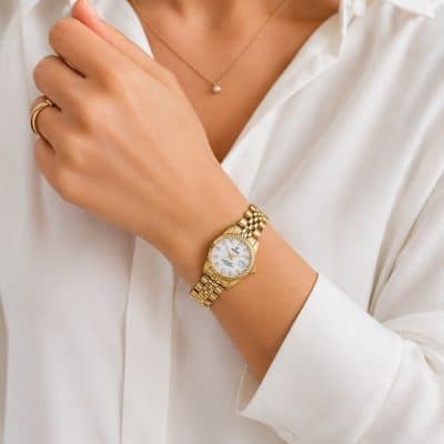Γυναικείο Ρολόι Festina F20089/1 Χρυσό με Λευκό Καντράν & Ζιργκόν