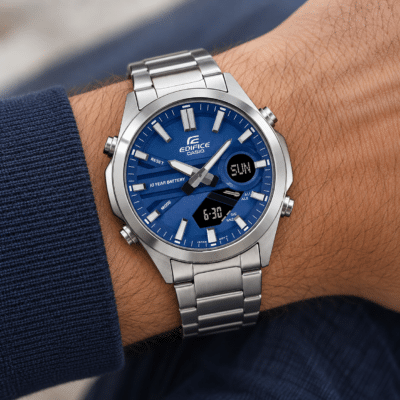 Ανδρικό Ρολόι Casio Edifice 11-EFV-C120D-2AEF Ασημί Ατσάλινο με Μπλε Καντράν