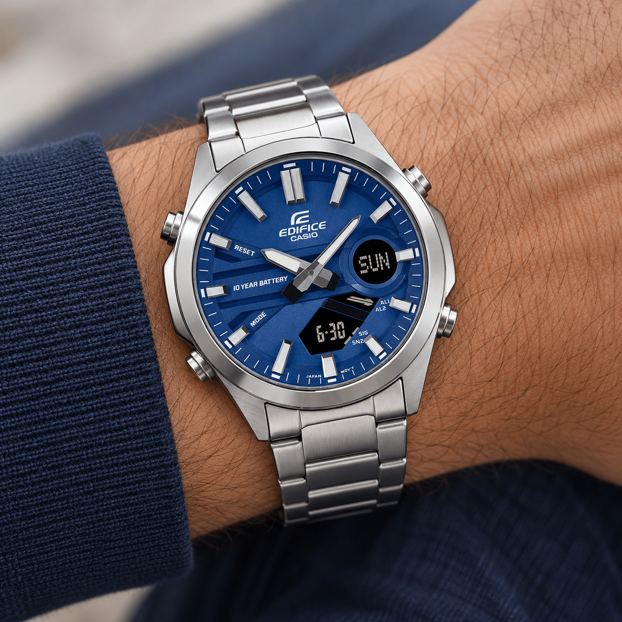 Ανδρικό Ρολόι Casio Edifice 11-EFV-C120D-2AEF Ασημί Ατσάλινο με Μπλε Καντράν Ανδρικό Ρολόι Casio Edifice 11-EFV-C120D-2AEF Ασημί Ατσάλινο με Μπλε Καντράν