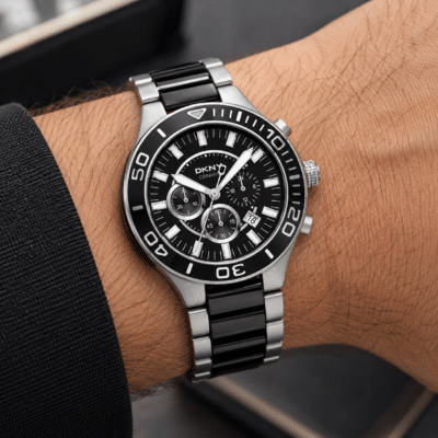 Ανδρικό Ρολόι DKNY Ceramic Chronograph NY1489 με Μαύρο Καντράν και Ατσάλινο-Κεραμικό Μπρασελέ
