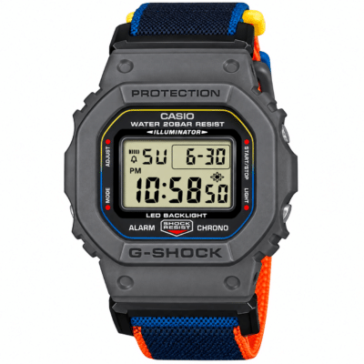 Ανδρικό Ψηφιακό Ρολόι Casio G-SHOCK 11-DW-5600MNC-8A2ER Γκρι με Μπλε-Πορτοκαλί Υφασμάτινο Λουράκι