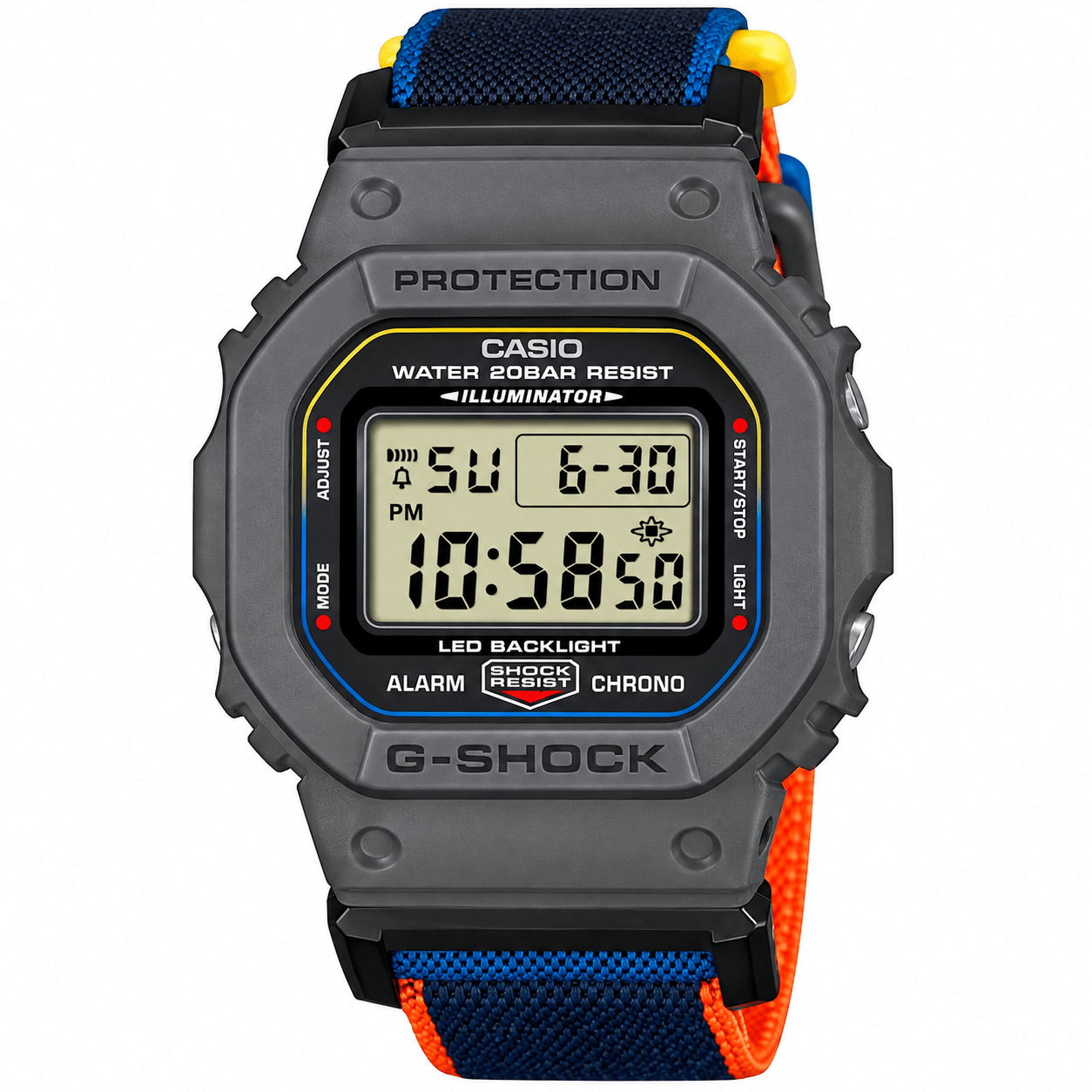 Ανδρικό Ψηφιακό Ρολόι Casio G-SHOCK 11-DW-5600MNC-8A2ER Γκρι με Μπλε-Πορτοκαλί Υφασμάτινο Λουράκι Ανδρικό Ψηφιακό Ρολόι Casio G-SHOCK 11-DW-5600MNC-8A2ER Γκρι με Μπλε-Πορτοκαλί Υφασμάτινο Λουράκι