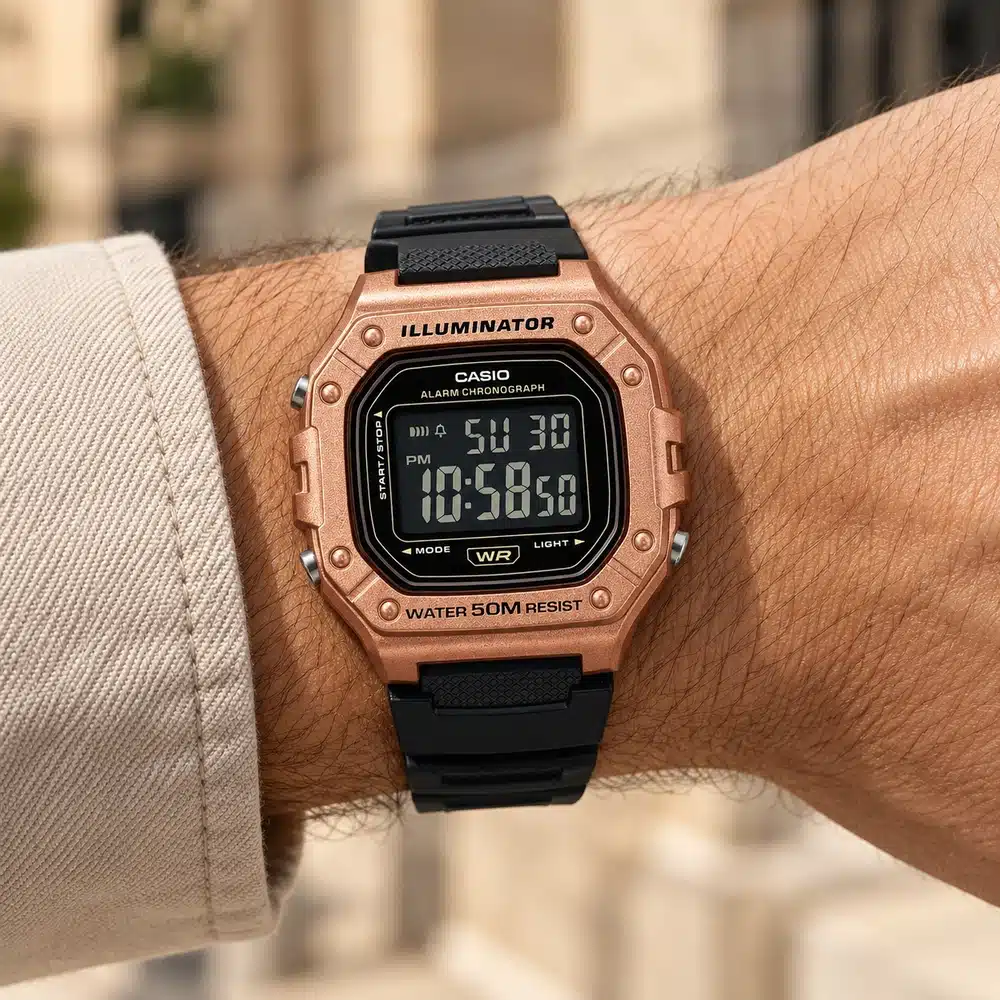 Ανδρικό Ψηφιακό Ρολόι Casio 11-W-218HM-5BVEF Rose Gold με Μαύρο Λουράκι Καουτσούκ Ανδρικό Ψηφιακό Ρολόι Casio 11-W-218HM-5BVEF Rose Gold με Μαύρο Λουράκι Καουτσούκ
