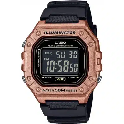 Ανδρικό Ψηφιακό Ρολόι Casio 11-W-218HM-5BVEF Rose Gold με Μαύρο Λουράκι Καουτσούκ