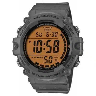 Ανδρικό Ψηφιακό Ρολόι Casio Illuminator 11-AE-1500WHC-8AVEF Γκρι με Πορτοκαλί Οθόνη 100M