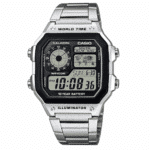 Ανδρικό Ψηφιακό Ρολόι Casio World Time Illuminator 11-AE-1200WHD-1AVEF Ασημί με Ατσάλινο Μπρασελέ