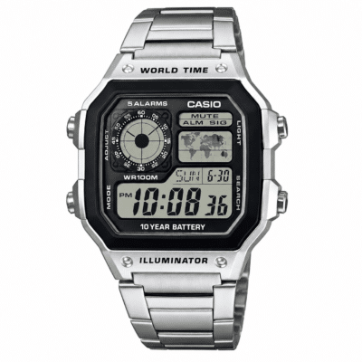 Ανδρικό Ψηφιακό Ρολόι Casio World Time Illuminator 11-AE-1200WHD-1AVEF Ασημί με Ατσάλινο Μπρασελέ Ανδρικό Ψηφιακό Ρολόι Casio World Time Illuminator 11-AE-1200WHD-1AVEF Ασημί με Ατσάλινο Μπρασελέ